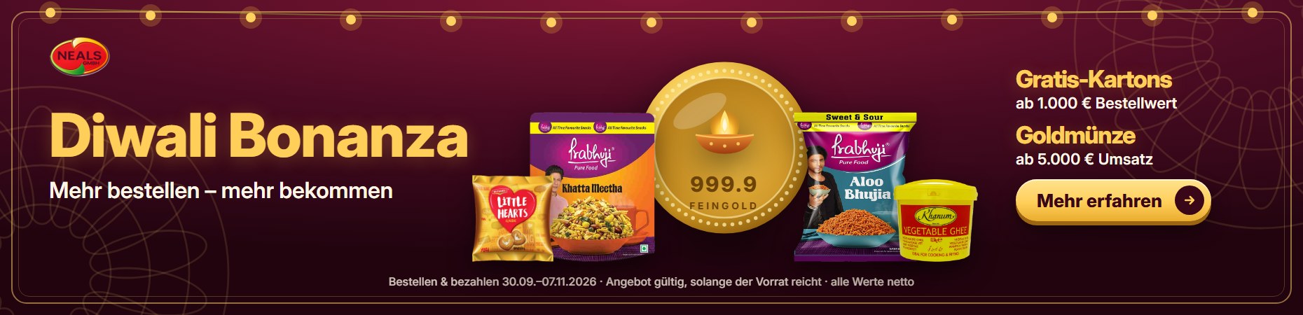 Neals Diwali Bonanza 2026 – Gratis-Kartons und Goldmünze